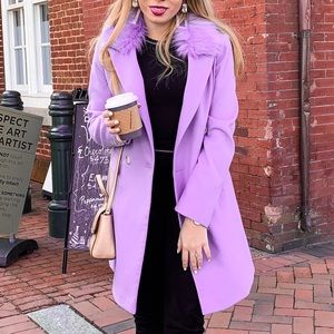 Topshop Purple Faux Fur Collar Coat
